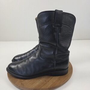 Justin Boots Mens Size 9.5 D Black Leather Western Cowboy Roper Pull On 3133